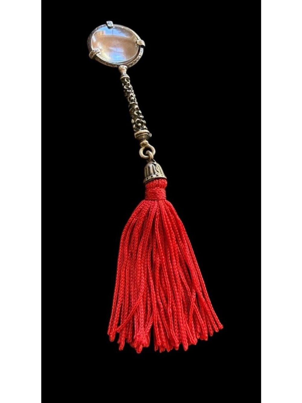 Antique Art Nouveau Sterling Silver Floral Repoussé Magnifying Glass Tassel